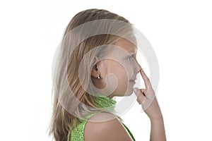 Cute little girl pointing her nose in body parts learning school chart serie