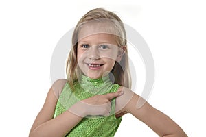 Cute little girl pointing her shoulder in body parts learning school chart serie