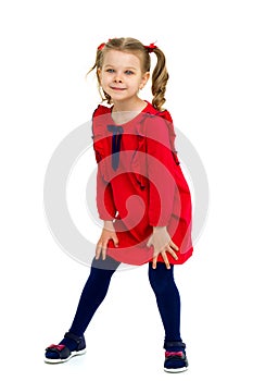 Cute little girl with ponytails in red dress