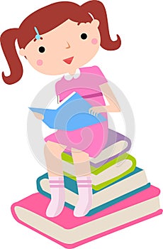 Cute little girl reaing book