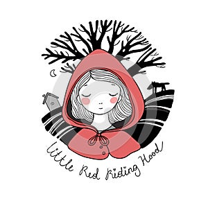 A cute little girl. Red Riding Hood fairy tale.