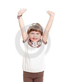 Cute little girl rised hands up