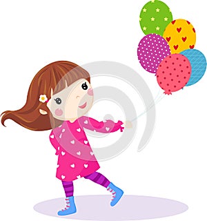 Cute little girl running with balloons