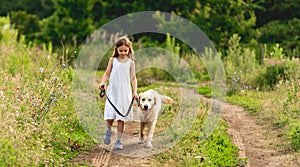 Cute little girl running with dog