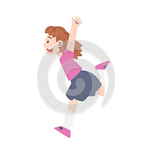 Cute Little Girl Running Happily Cartoon Style Vector Illustration I