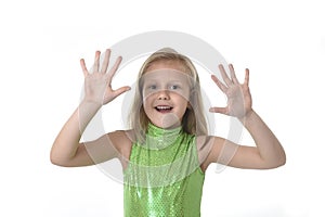 Cute little girl showing hands in body parts learning school chart serie