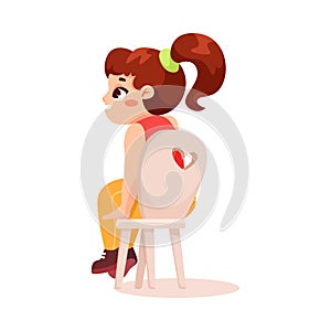 Cute Little Girl Sitting on Chair Watching Theater Performance Vector Illustration