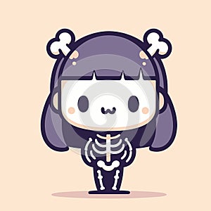 Cute little girl with a skeleton costume and bone hair clip. Halloween kawaii Vector illustration, generative ai