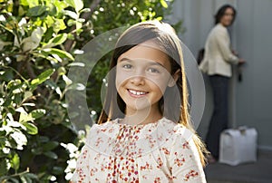 Cute Little Girl Smiling In Frontyard
