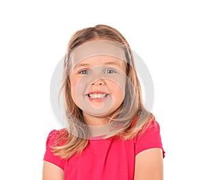 Cute little girl on white background