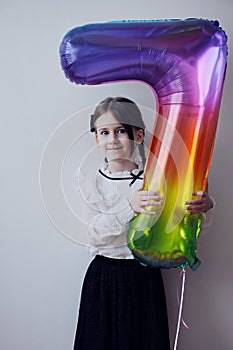 Cute little girl wiht happy birthday ballon