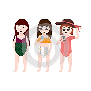 Cute little girls in swimsuits, mermaid swimwear, sunflower motifs, fasion kids, summer holidays looks