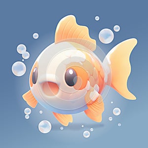 Cute little gold fish with a kind smiling face and big eyes.