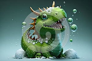 A cute little green dragon with beautiful scales and golden horns. Symbol of Chinese New Year 2024