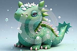 A cute little green dragon with beautiful scales that look like snow patterns. Symbol of Chinese New Year