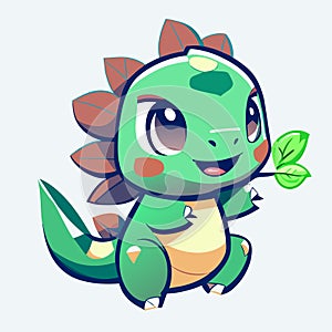 Cute little green dragon cartoon character. Vector illustration isolated on white background. generative AI