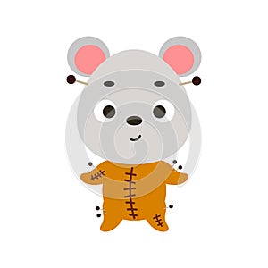 Cute little Halloween mouse in a voodoo costume. Cartoon animal character for kids t-shirts, nursery decoration, baby