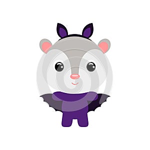 Cute little Halloween opossum in a bat costume. Cartoon animal character for kids t-shirts, nursery decoration, baby