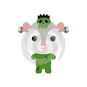 Cute little Halloween opossum in a Frankenstein costume. Cartoon animal character for kids t-shirts, nursery decoration