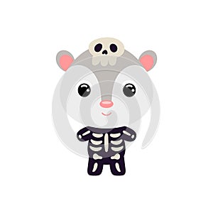 Cute little Halloween opossum in a skeleton costume. Cartoon animal character for kids t-shirts, nursery decoration