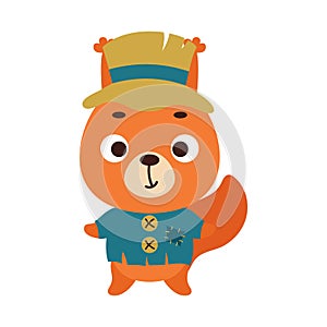 Cute little Halloween squirrel in a scarecrow costume. Cartoon animal character for kids t-shirts, nursery decoration