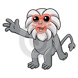 Cute little hamadryad monkey cartoon waving hand