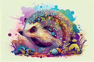 Cute little hedgehog illustration in psychedelic art