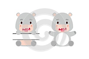 Cute little hippo split monogram. Funny cartoon character for kids t-shirts, nursery decoration, baby shower, greeting cards,