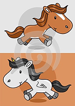 Cute little horse mascot with two different styles