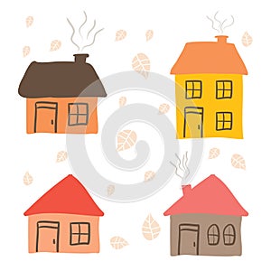 Cute little house with Autumn season Vector illustration