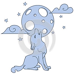 Cute little howling wolf, hand drawn illustration