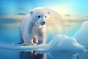 cute little icebear stand on ice floe AI generated