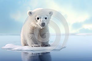 cute little icebear stand on ice floe AI generated