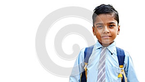 Cute little Indian school boy wearing uniform isolate on white background