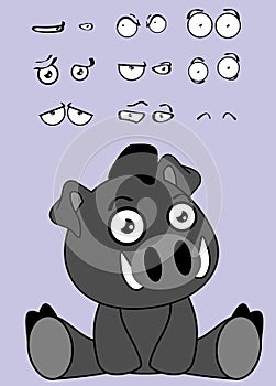 Cute little kawaii sitting baby boar cartoon expressions set collection