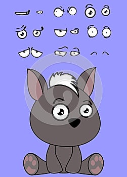 Cute little kawaii sitting baby xoloitzcuintle cartoon expressions set collection
