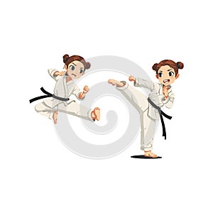 cute little kid training karate with friend together