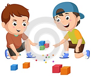 Cute little kids cartoon playing marbles