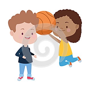 Cute little kids playing basketball characters