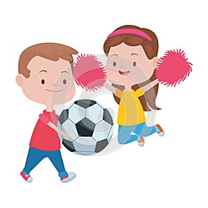 Cute little kids playing cheerleader and soccer