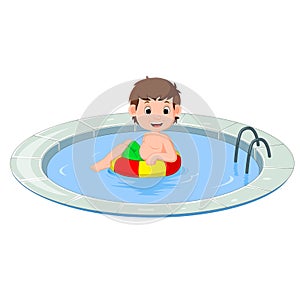 Cute little kids swimming with inflatable circle