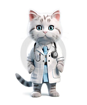 Cute little Kitten dressed as a doctor, isolated on white background, cute and funny cats concept, realistic design illustration,