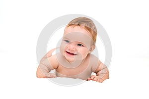 Cute little laughing crawling baby