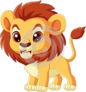 Cute little lion cartoon on white background