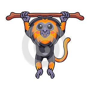 Cute little lion monkey cartoon hanging on tree