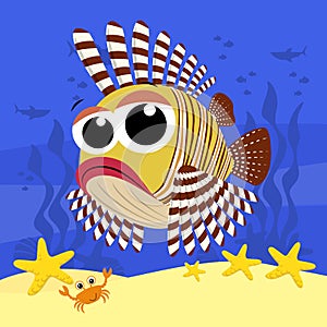 Cute little lionfish cartoon