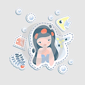 Cute little mairmaid - vector cartoon illustration. Fairy mermaids princess with underwater elements - coralls and