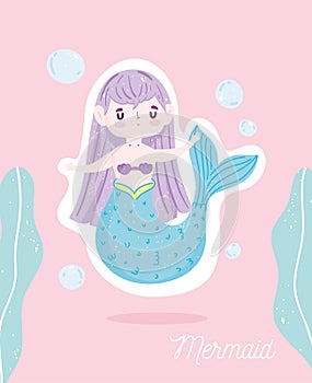 Cute little mermaid seawee bubbles sea cartoon