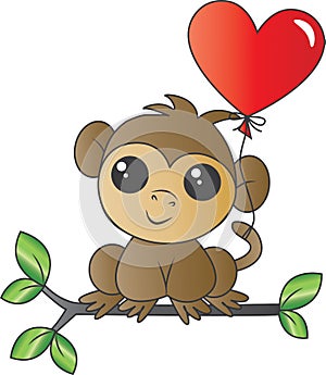 A cute little monkey with a balloon love