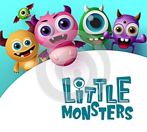 Cute little monster characters vector background template. Little monsters text in empty white space for message